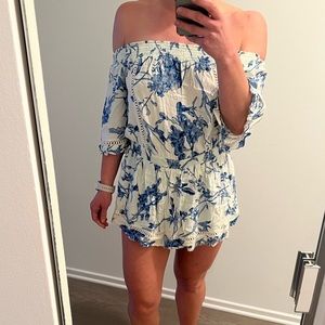 Blue and White Floral Print Hidden Romper